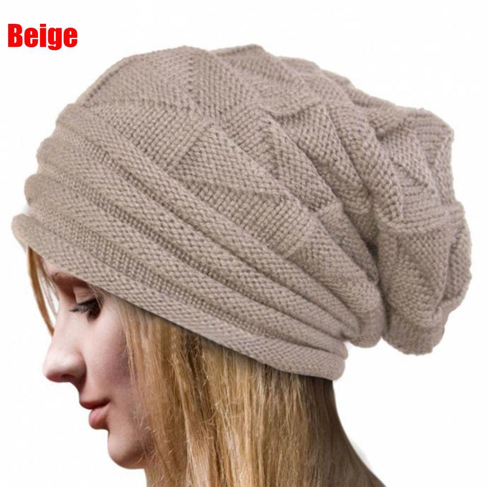 Casual Striped Solid Crochet Hat Beanie Wool Knitted Women Caps