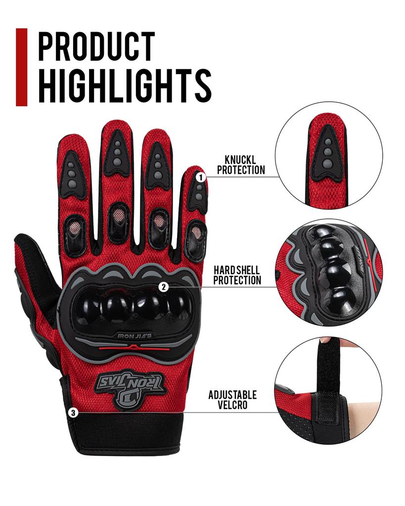 Iron Jia’s Bike Gloves, Motorcycle Gloves, Smartphone-Compatible, Touchscreen-Compatible, Non-Slip, for Summer, Anti-Vibration, Breathable, Durable