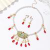 Rhinestone Pearl Jewelry Set Vintage Tassel Eyebrow Pendant Necklace Earrings Set  Party