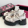Новые черные туфли в стиле Лолита с бантом на толстой подошве для женщин Весенние женские туфли-лодочки в стиле панк с цепочкой Модные женские туфли-лоферы с пряжкой на каблуке