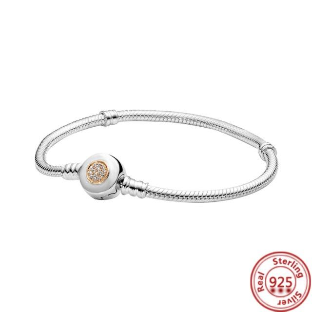 New 925 Sterling Silver Classic Heart Snake Chain Bracelet DIY Fit Secure Bead Charms Bracelet For Women Girls Jewelry Gift