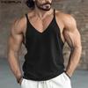 INCERUN Мужские топы на бретелях, повседневные, с V-образным вырезом, без рукавов, однотонные майки, камисоль