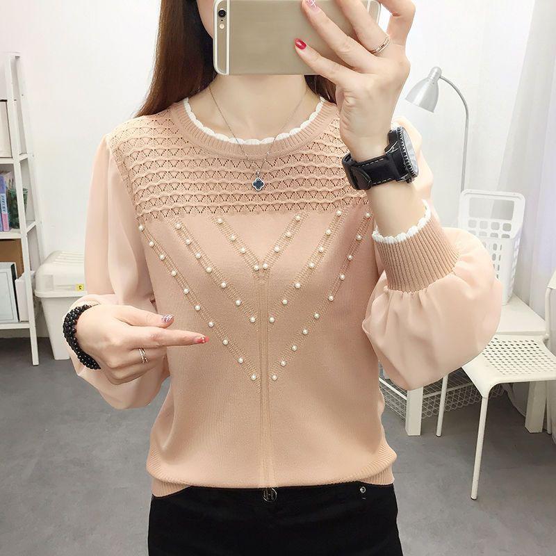 Ледяной шелковый шифоновый трикотаж, пуловер, женский топ с длинными рукавами, весенне-осенний маленький свитер с ароматом, ажурный пуловер, свитер