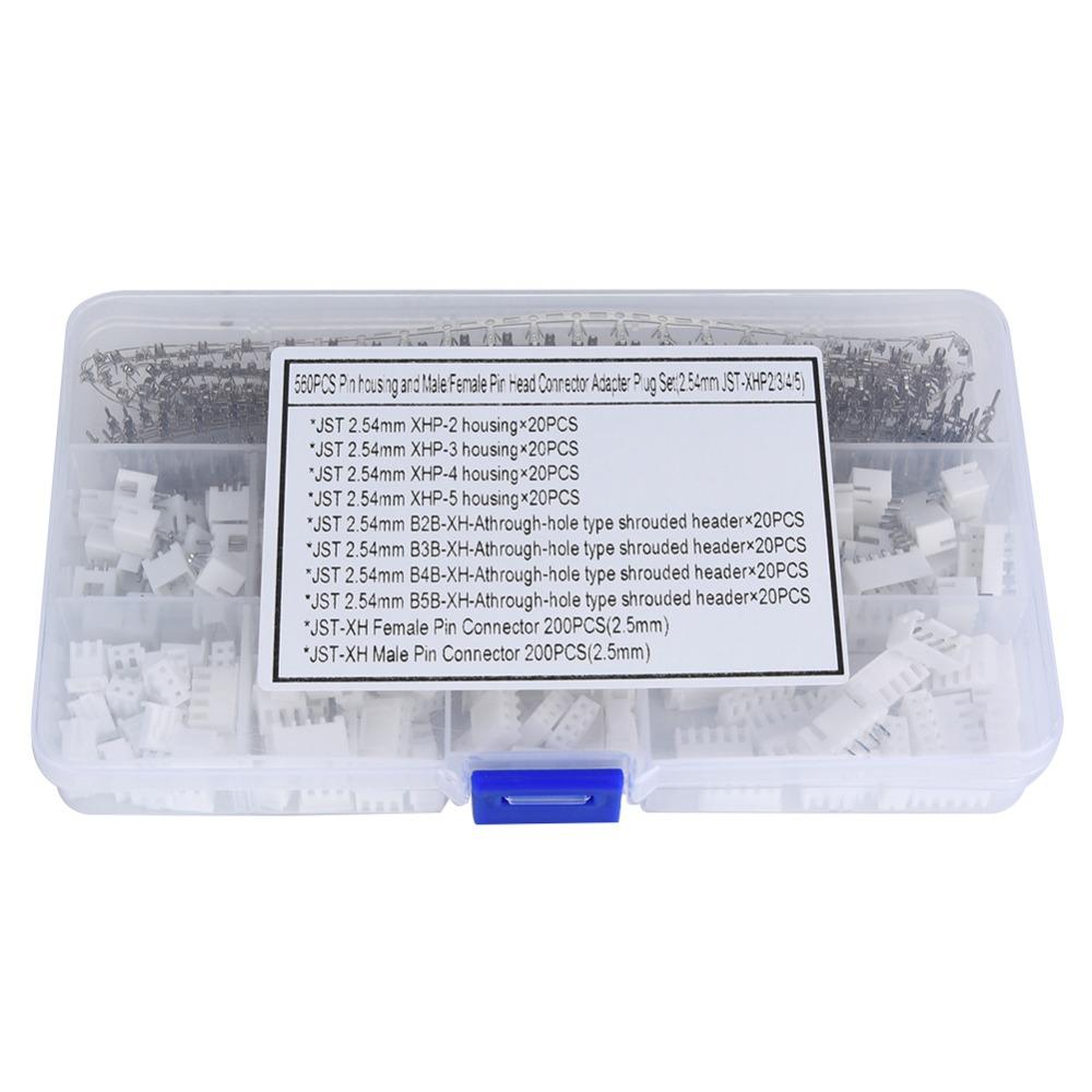 560 шт. Шаг 2,54 мм Экранированный разъем JST-XHP2/3/4/5 Набор обжимных клемм Ассортимент разъемов