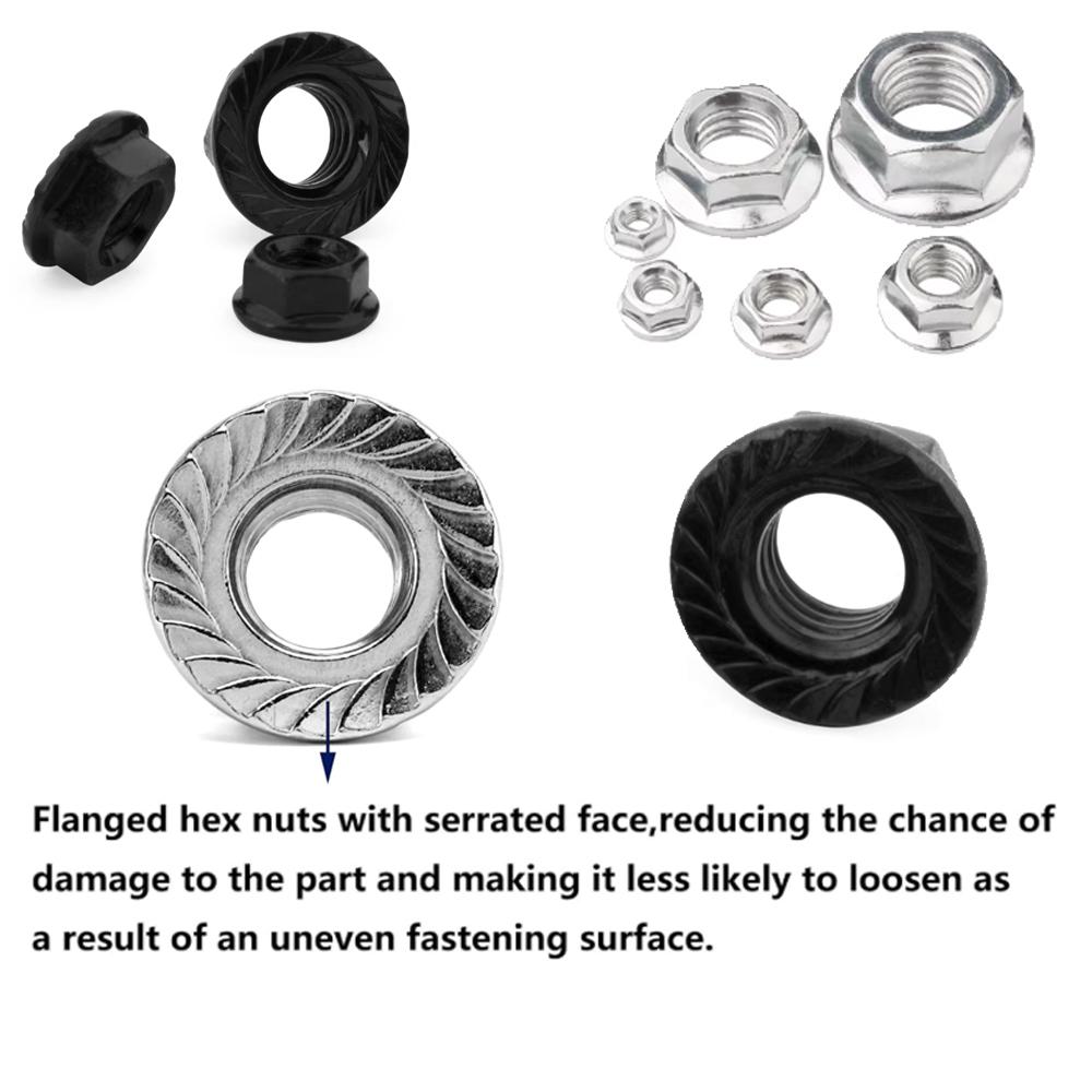 5/10/25/50/100pcs Hex Flange Nuts M3 M4 M5 M6 M8 M10 Black and White Zinc Plated Carbon Steel Metric Hex Nuts