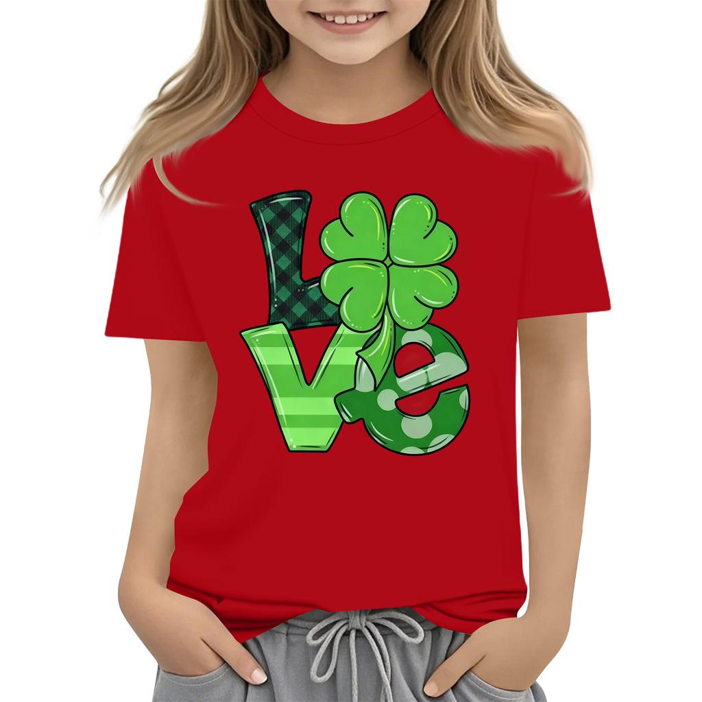 Children's Round Neck Casual Saint Patrick Printed Short Sleeve T-Shirt