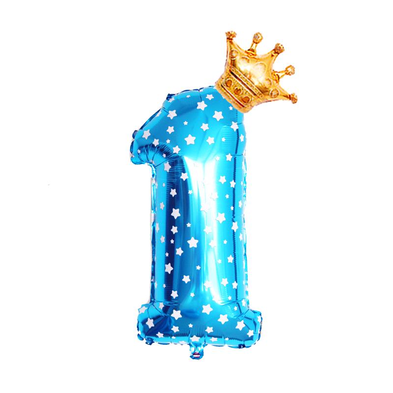 Корона 32-дюймовые воздушные шары из фольги с рисунком для детей 0-9 лет, синий шар для мальчика с днем ​​рождения, декор для детского душа