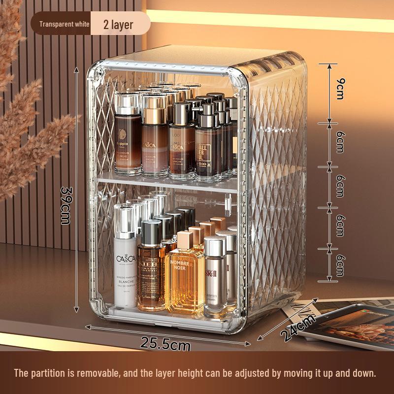 Настольный органайзер для косметики: Пыленепроницаемый, Большая вместимость, Прозрачное хранение для ухода за кожей, помады и масок.