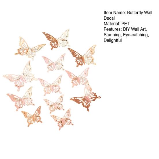 12 Pcs 3D Butterfly Wall Decor 3 Sizes Removable Hollow Mural Stickers for Bedroom Living Room Birthday Party Cake