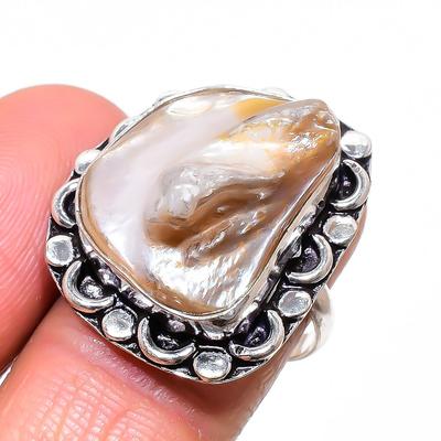 Жемчуг Бива Ручная работа Серебро 925 пробы Ювелирное кольцо Размер 7 S2r74