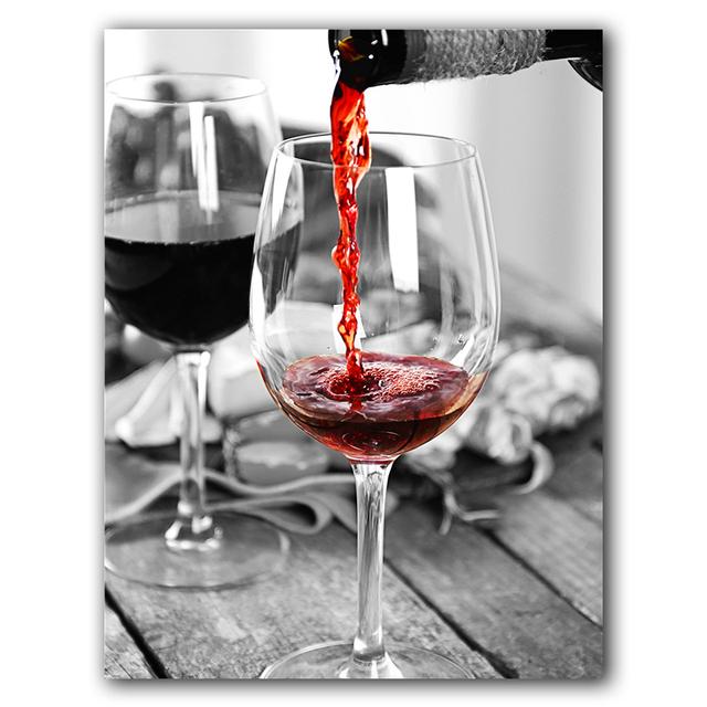 Modern Art Red Wine and Bottles Kitchen Poster Black and White Beverage Food Canvas