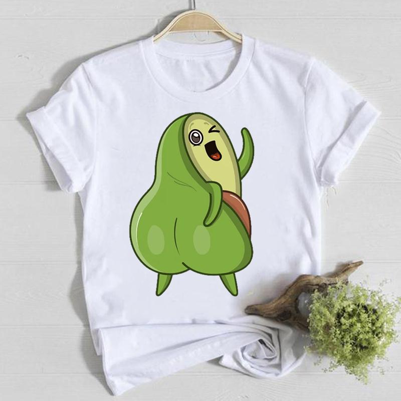 Летние футболки с круглым вырезом и милым принтом с авокадо, модные, повседневные, из чистого хлопка, с коротким рукавом, женские