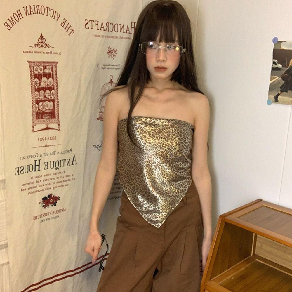 Y2K Leopard Print Silk Scarf Spicy Girls Punk Bandana All-match Triangle Scarf Scarf Accessories