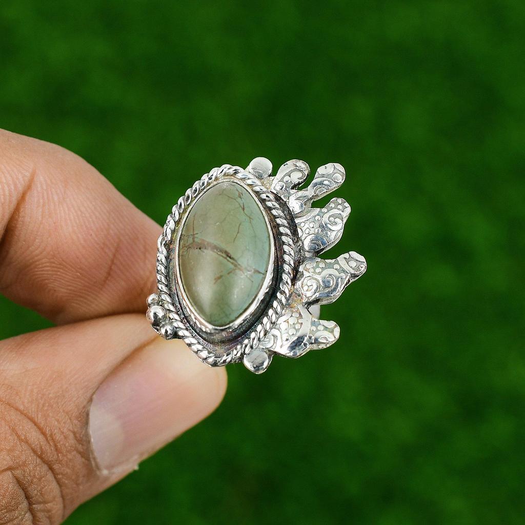 Натуральное тибетское бирюзовое регулируемое кольцо из серебра 925 пробы для женщин