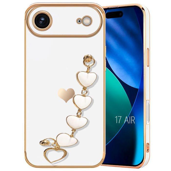 Coque Bracelet - BOOLING - pour iPhone Air - Silicone Ultra Slim avec Bracelet Cœur - Blanc