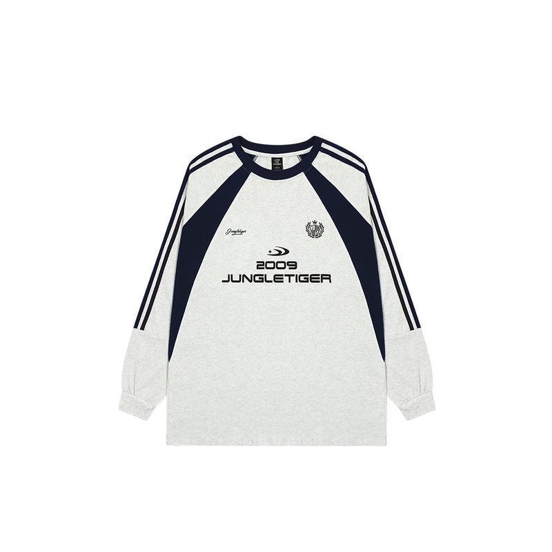 Jungle Tiger Logo Thick Screen-Printed Long-Sleeve T-Shirt for Men and Women, Three-Stripe Retro Sports Color-Block Base Shirt Top