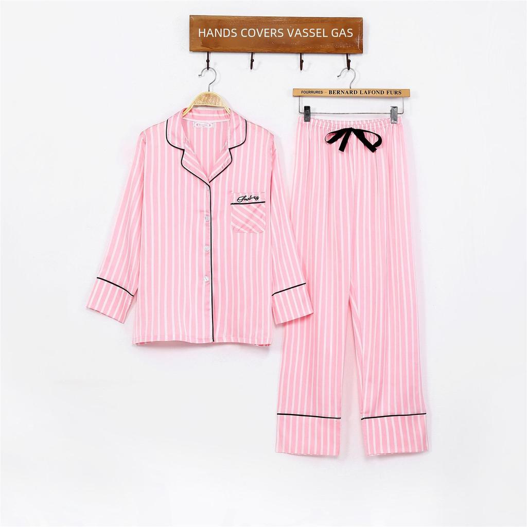 "Korean Striped Women's Seven-Piece Pajama Set for All Seasons"