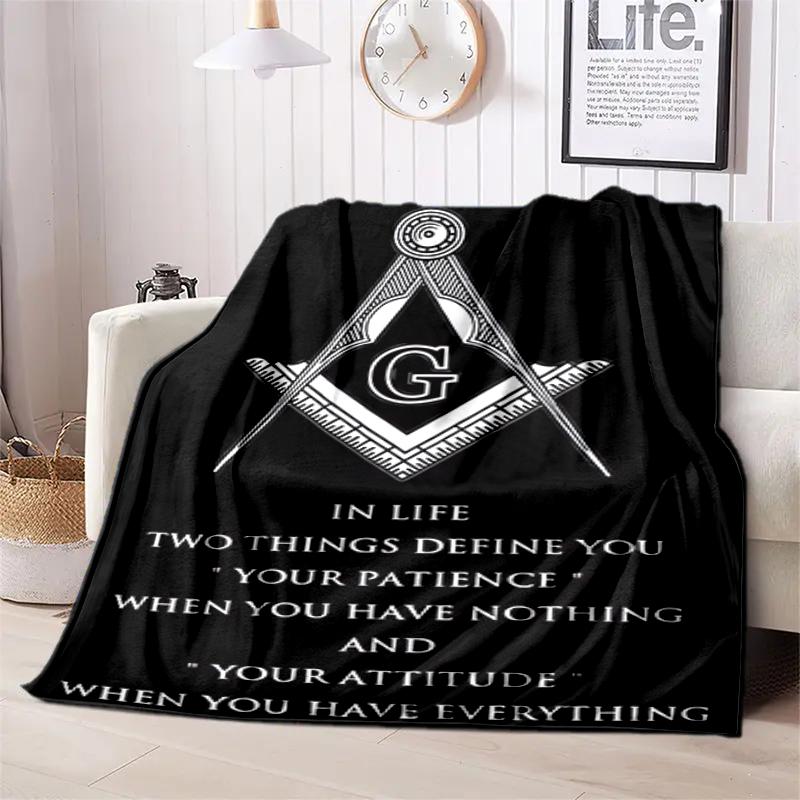 1PC Freemasonry theme printed blanket, all season lightweight home office outdoor nap multifunctional blanket A7