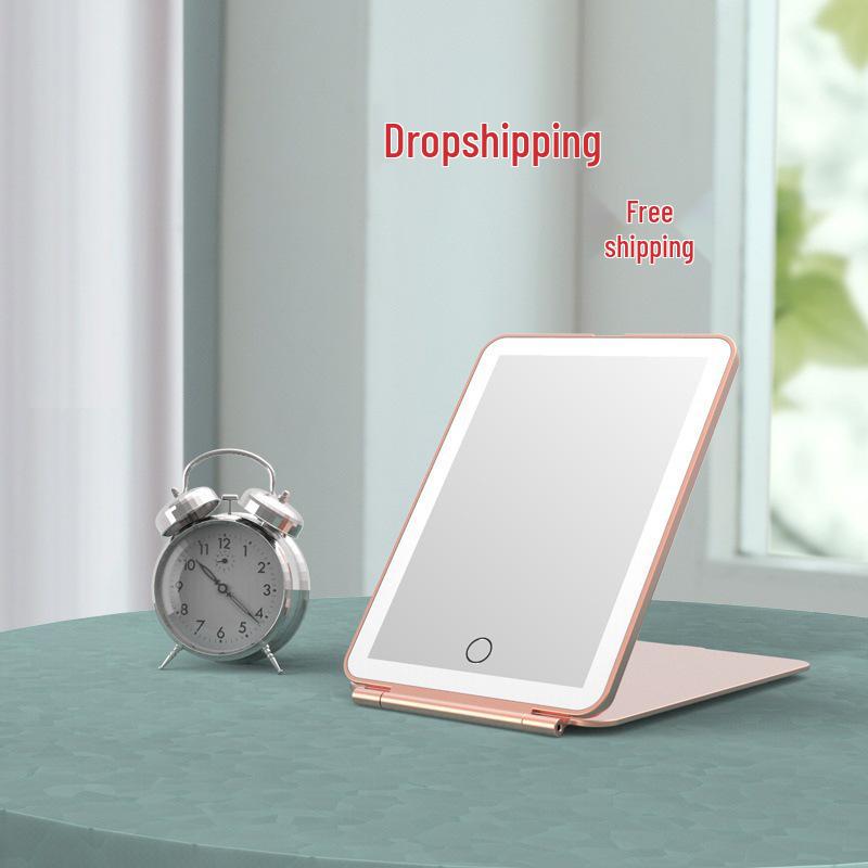 Портативное светодиодное зеркало для макияжа с трехцветной подсветкой, сенсорным управлением и плавной регулировкой яркости