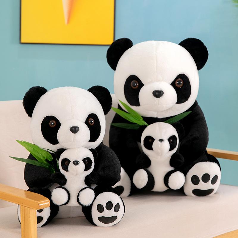 Милая кукла панда мать и сын, плюшевая игрушка, симуляция, держащая бамбук, кукла панда, тряпичная кукла, детский плюшевый подарок