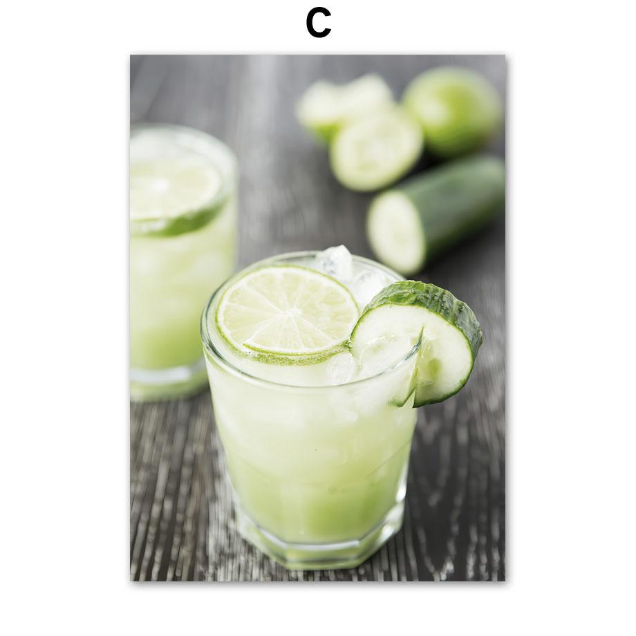 Modern Cocktail Lemon Cucumber Posters Prints Drink Mojito Martini Wall Art Canvas Painting for Bar Kitchen Room Home Decoration