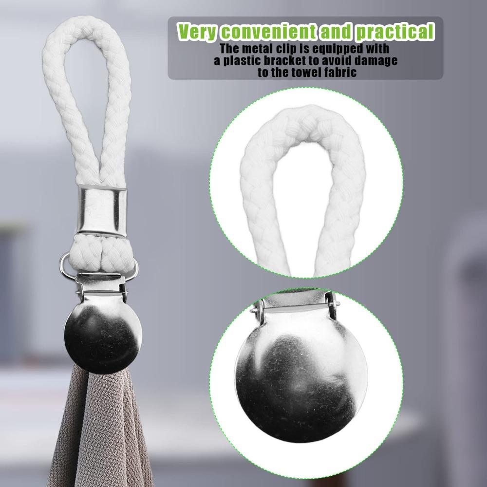 8 PCS Silver White Tea Towel Clip Stainless Steel Cotton Rope Hand Towel Clip RVs Camping