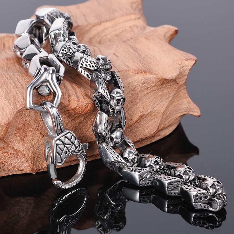 Панк-рокер, браслет с черепом, мужские однотонные мужские браслеты из нержавеющей стали 316L, готические украшения, аксессуары для Хэллоуина
