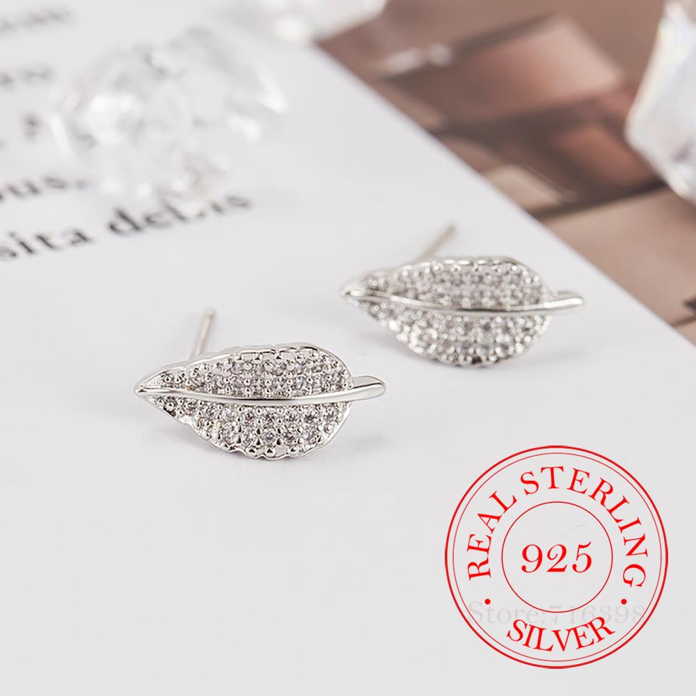 Роскошные серебряные серьги-гвоздики из стерлингового серебра 925 пробы с супер блестящими кубическими циркониями в виде листьев для женщин, корейский стиль, свадебные модные украшения