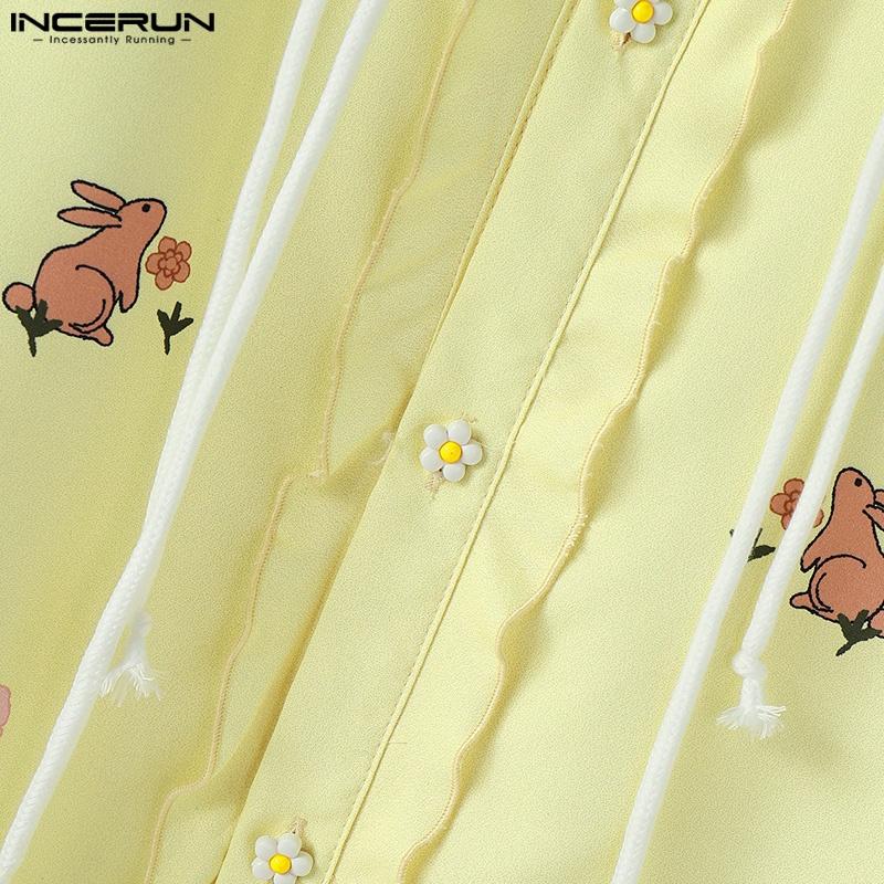 INCERUN Летние мужские повседневные праздничные топы с коротким рукавом и цветочным принтом с лацканами, футболки