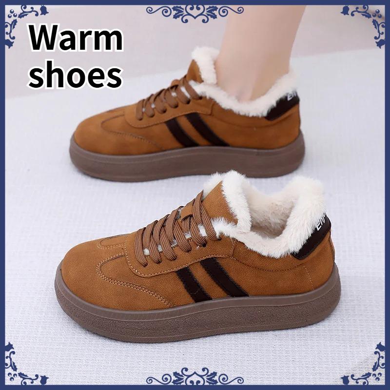 New Women's Winter Fleece Lined Casual Flats Waterproof Non-slip Warm Retro Shoes Comfortable Outdoor Walking Shoes for Ladies