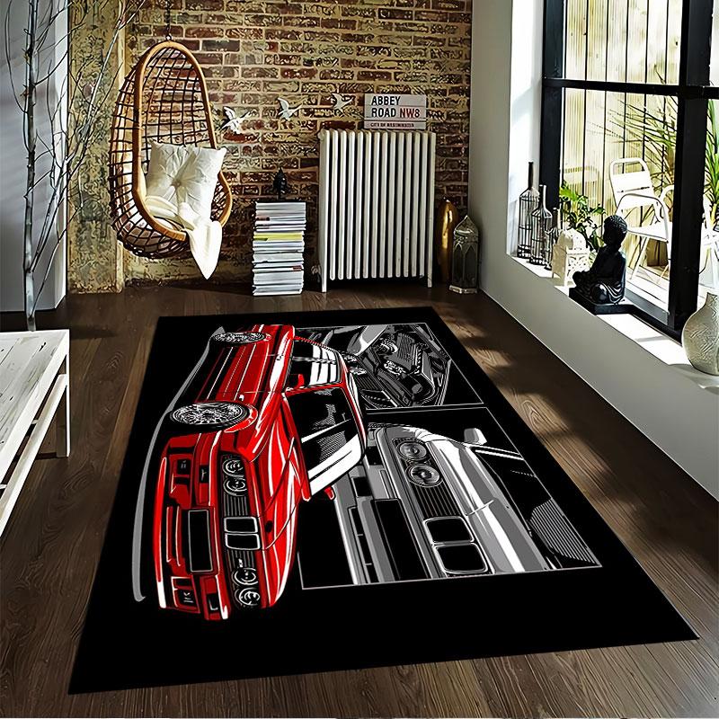 Red and Silver Cars Illustration suitable as a non-slip mat for the living room or bedroom sofa
