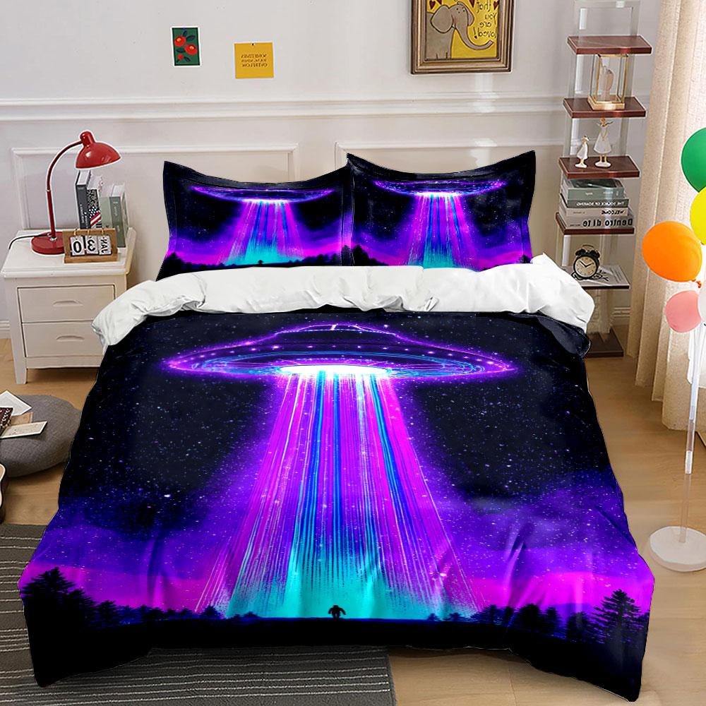 UFO beaming over trees. Bedding sets Duvet cover sets Duvet covers Pillowcases(1*Duvet Cover 2*Pillowcases without duvet insert)