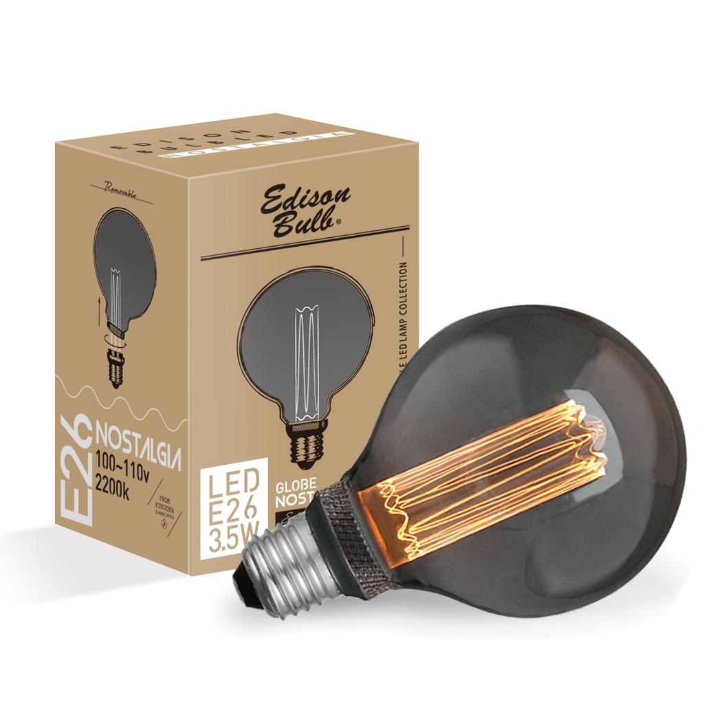 Nostalgia Edison LED Bulb, GLOBE, Gray, Clear Glass, Dimmable, Globe Shape, Warm White, 2200K, 10W Equivalent, G95 (Outer Diameter 95mm), 100lm, E26,