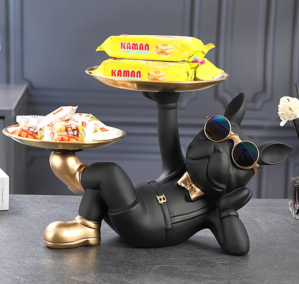 Yipyon Dog Raising Plate Фигурка Собаки Статуэтка Декоративный Поднос Французский Бульдог Двойной Поднос Лоток Для Хранения Ключей Лежащая Собака Креативное Украшение Стола Настольный