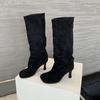 Модные зимние уличные сапоги с круглым носком длиной до колена женские сапоги в стиле панк на тонком высоком каблуке женские длинные сапоги женские сапоги на каблуках Zapatos De Mujer
