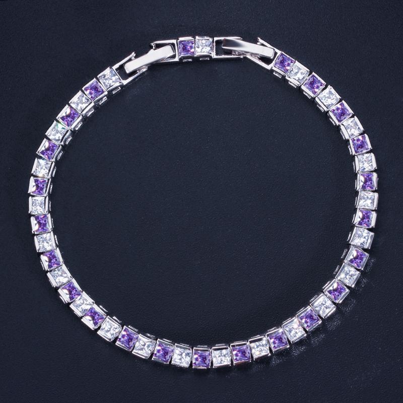 WWJ Elegant Princess Cut Royal Blue Zircon Tennis Bracelets Bangles for Women