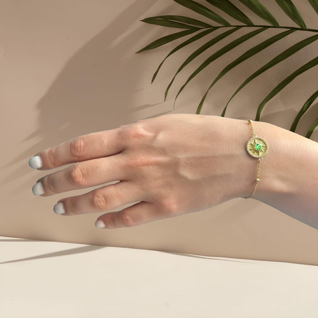 Złota bransoletka celebrytka ze słońcem srebro 925 - peridot shimmer - modny upominek dla kobiet