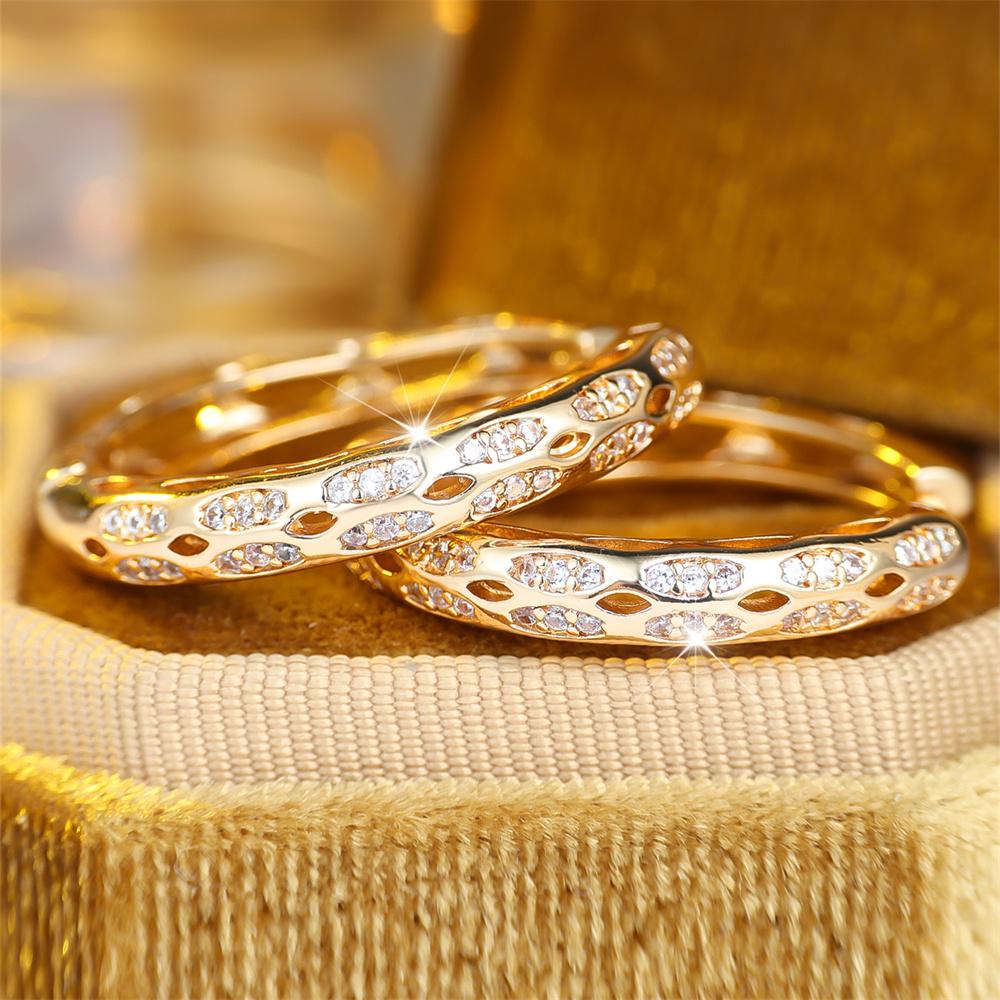 Geometric Hollow White Zircon Small Round Stone Hoop Earrings For Women Gold Color Ear Buckle Wedding Jewelry Versatile Gifts