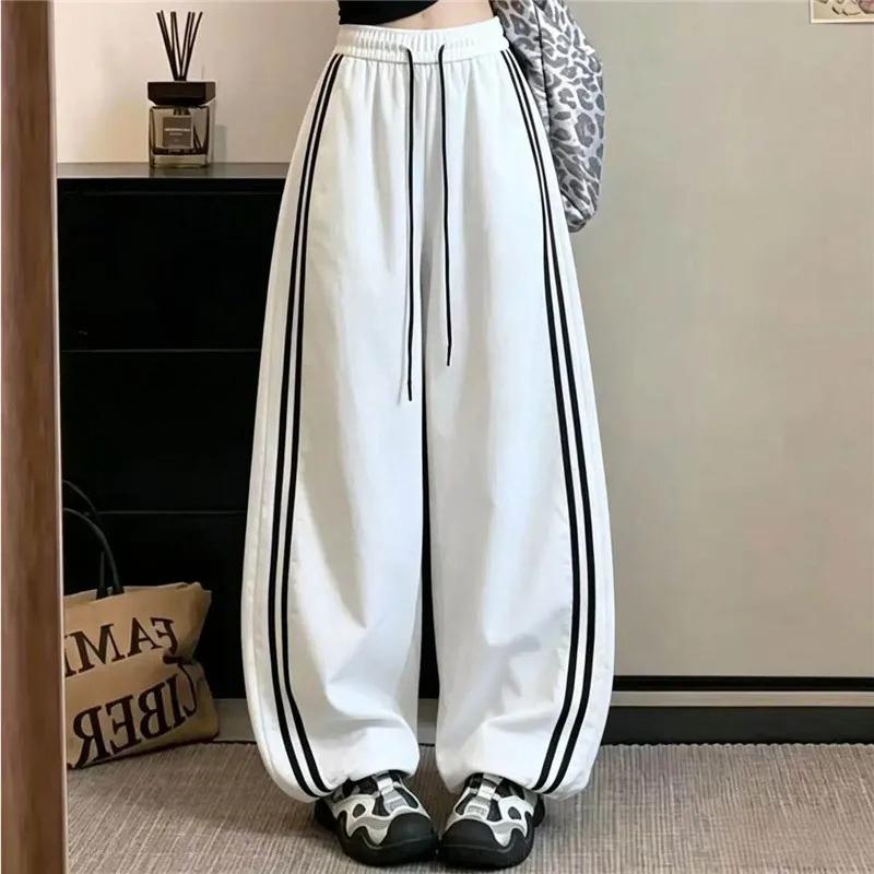 Свободные брюки-джоггеры женские в полоску с кулиской Streetwear Hip Hop Y2k Широкие мешковатые спортивные брюки Повседневная мода Тонкие брюки