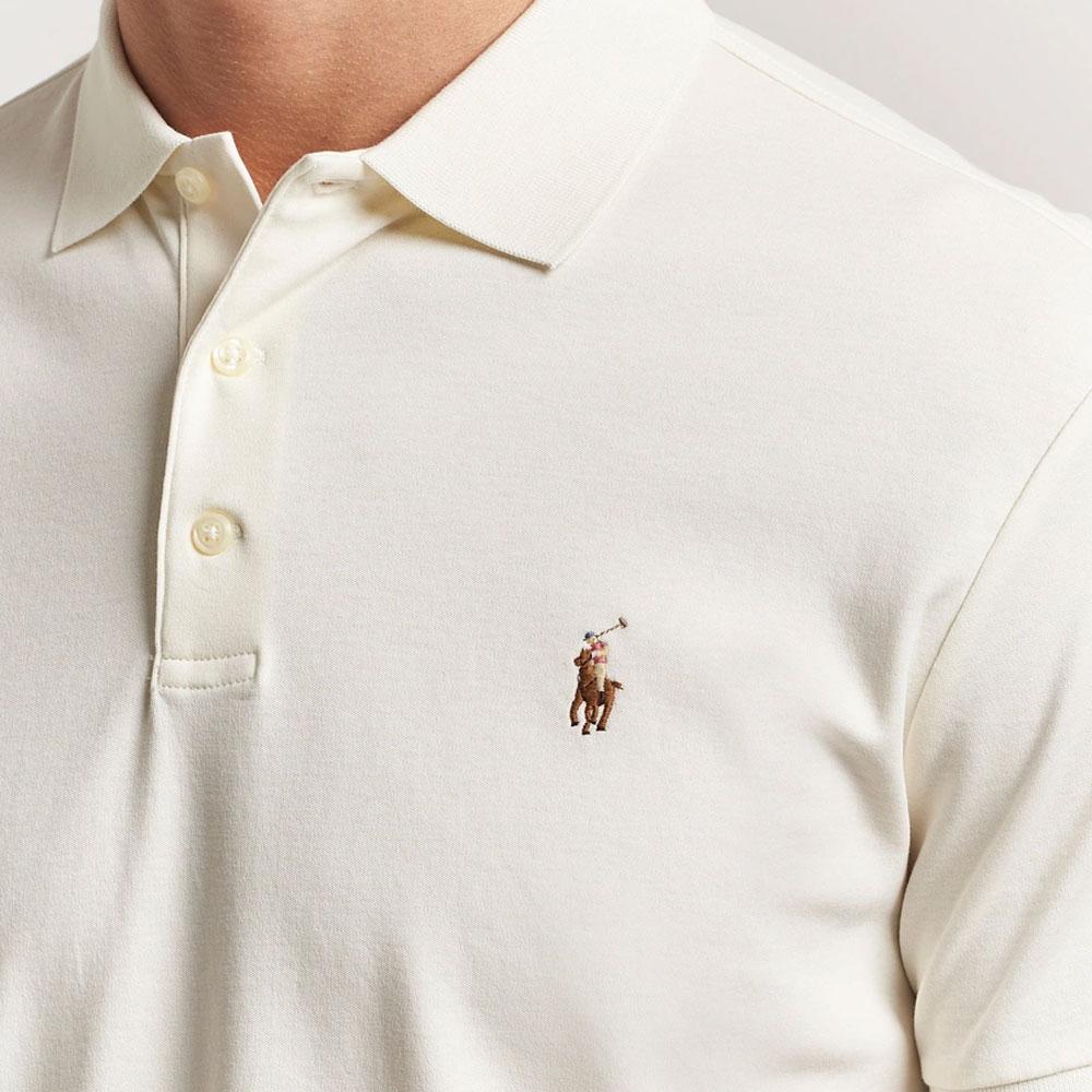 Polo Ralph Lauren Мужская футболка-поло с вышивкой, на пуговицах, приталенная, с коротким рукавом, верх, светло-кремовый 710704319-168