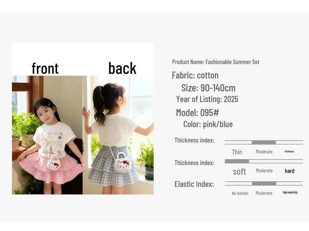 Корейский летний милый набор с принтом кошки, клетчатая короткая юбка и топ с коротким рукавом, 2025