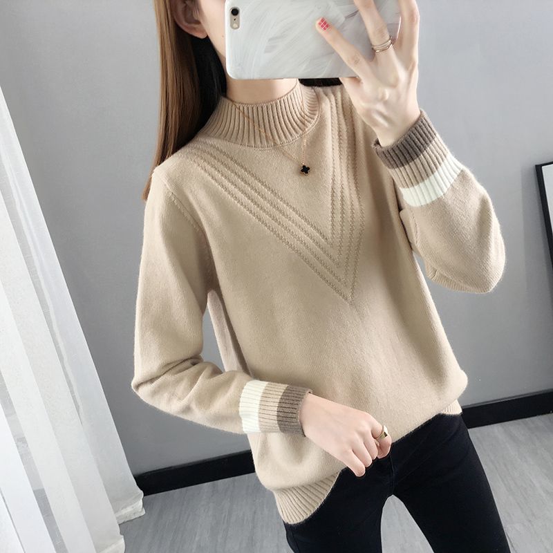 Женский свитер с полуводолазкой, осенне-зимний свободный вязаный свитер, топ, пуловер, вязаный джемпер, верхняя одежда