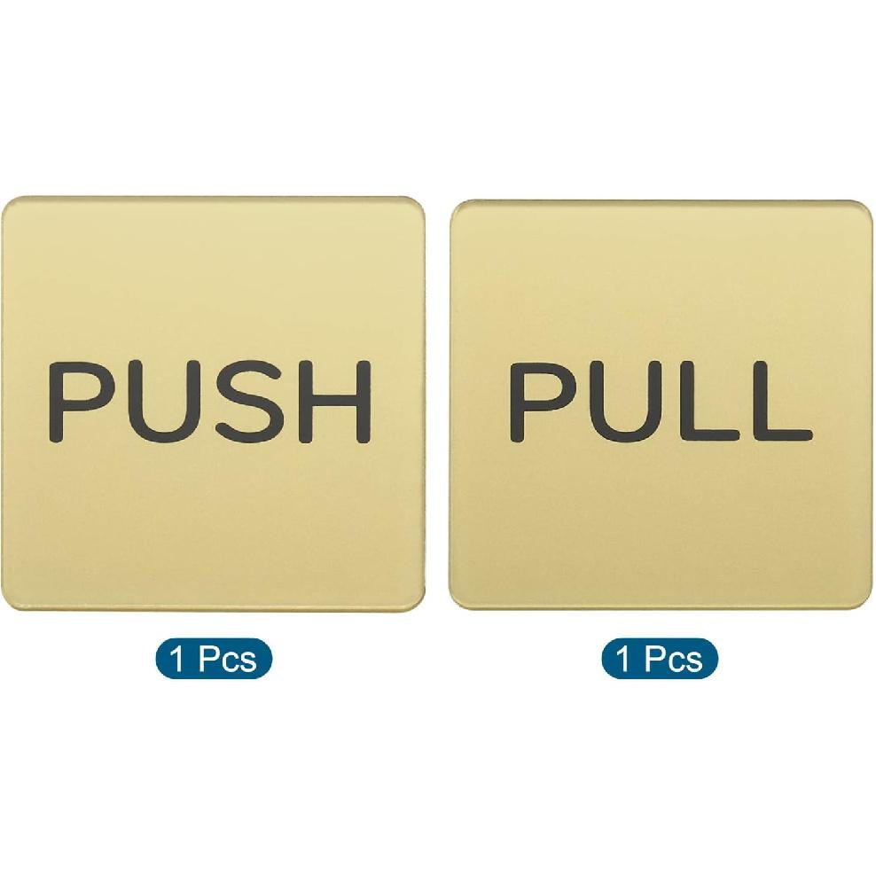 PATIKIL Push Pull Door Sign, 2 Pack Self-Adhesive Square Acrylic Gate Sticker Wall Marker for Office Store Shop, Golden