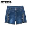 Джинсовые шорты с высокой талией, женская летняя одежда, эластичные, большие размеры, тонкие и универсальные повседневные прямые брюки