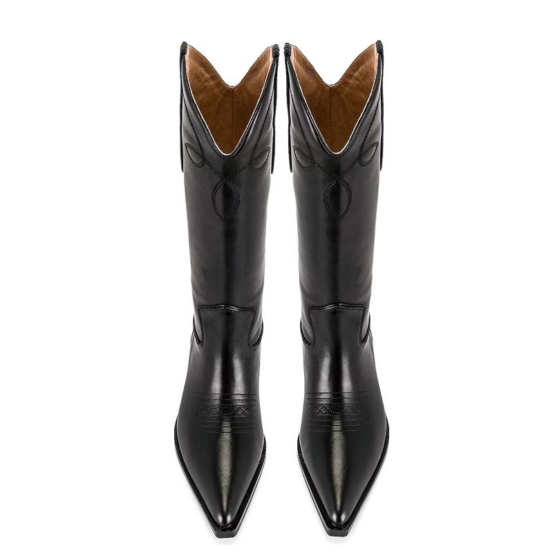 Krazing Pot Осенне-зимние туфли из коровьей кожи на толстом высоком каблуке, большой размер 34-46, ковбойские ботинки, женские теплые сапоги до середины икры