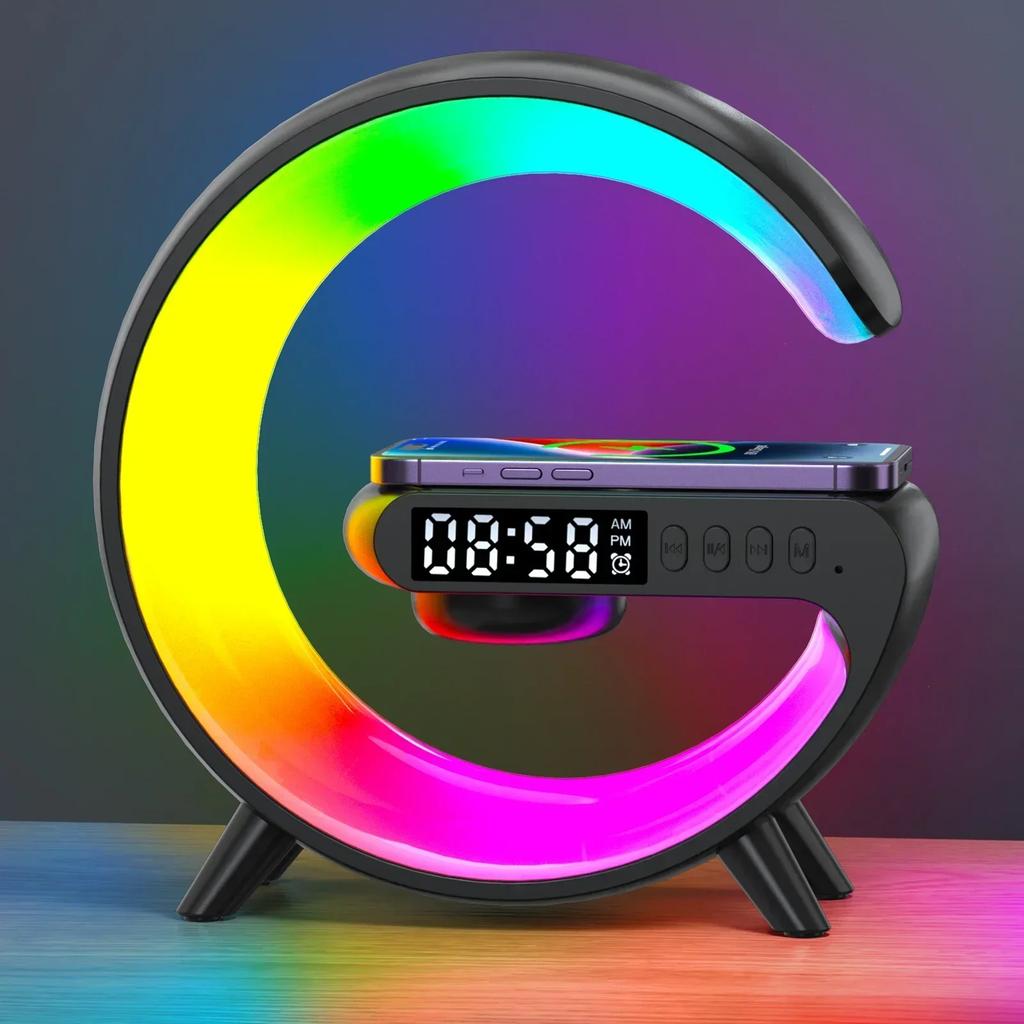 Многофункциональная беспроводная зарядная подставка-пад с RGB-подсветкой, будильником и динамиком для iPhone, Samsung, Xiaomi, мини-док-станция для быстрой зарядки