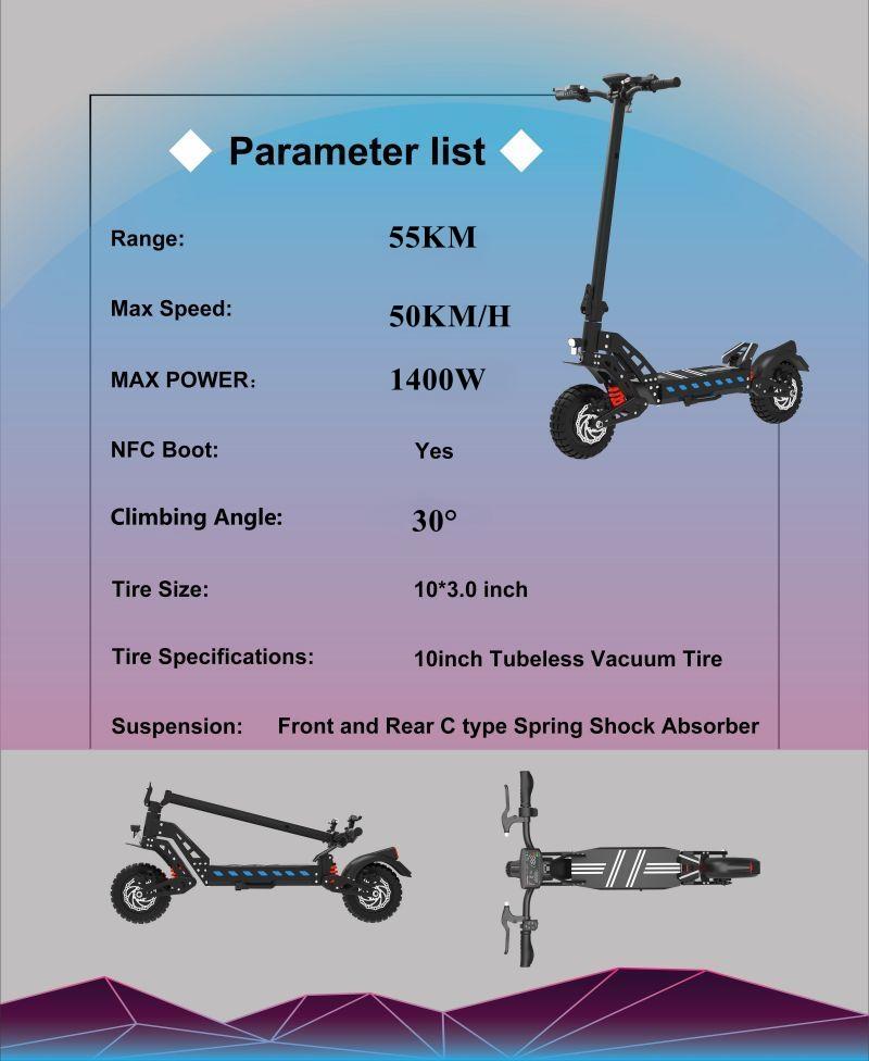 Взрослый электрический самокат DriveTron DT10, 31 миля в час, двойные дисковые тормоза + EABS, двойная пружинная подвеска, NFC, 48 В 15,6 Ач 1000 Вт