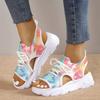 2024 Women's Tie Dye Knit Sports Sandals Peep Toe Lace Up Cut-out Slip On Shoes Comfy Slingback Platform Sandals