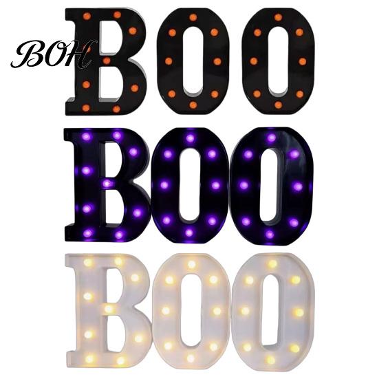 Fun Bedroom Glow Accents 3 Pcs Halloween Boo Letters with LED Light, Indoor Marquee Light Wall Mounted Sign Up BOO for Home Kitchen Fireplace