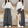 Gray Glutinous Rice Pants Women's Autumn New Drape Soft Waxy Small Loose Lazy Casual Wide-leg Pants